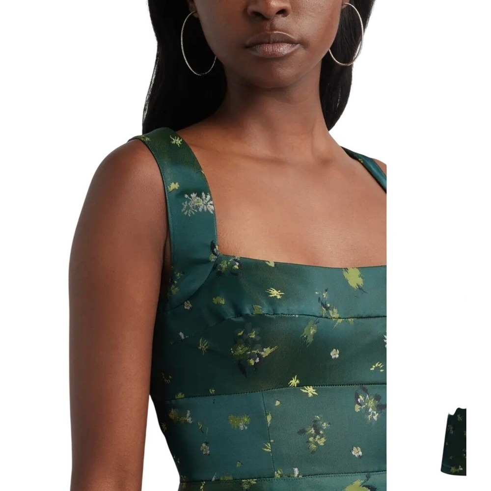 Chelsea28 NWT Green Floral Jacquard Square Neck Maxi Dress CH515813MI Small - Picture 5 of 13
